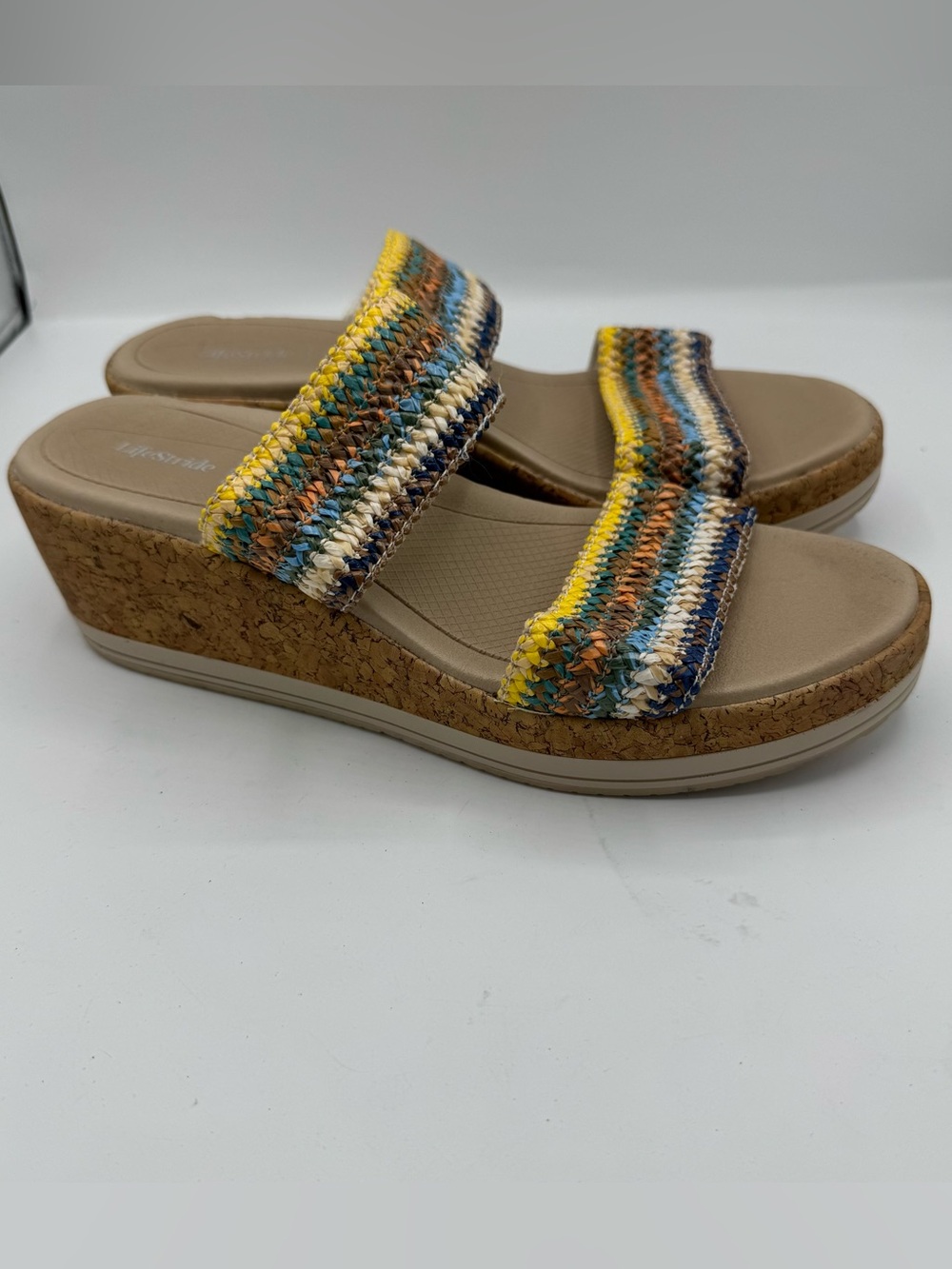 Bzees LifeStride Resort Wedge Sandals Womens 9 Multicolor NWOB Coastal Cork